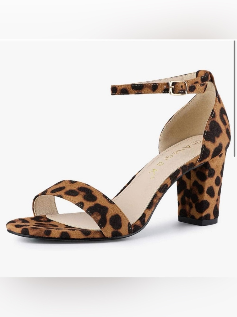 Allegra K Leopard Print Ankle Strap Block Heel Sandals